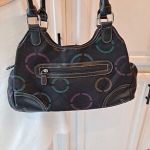 Cotton Lightweight Fabric Black & Multicolor Circle Pattern Shoulder Bag